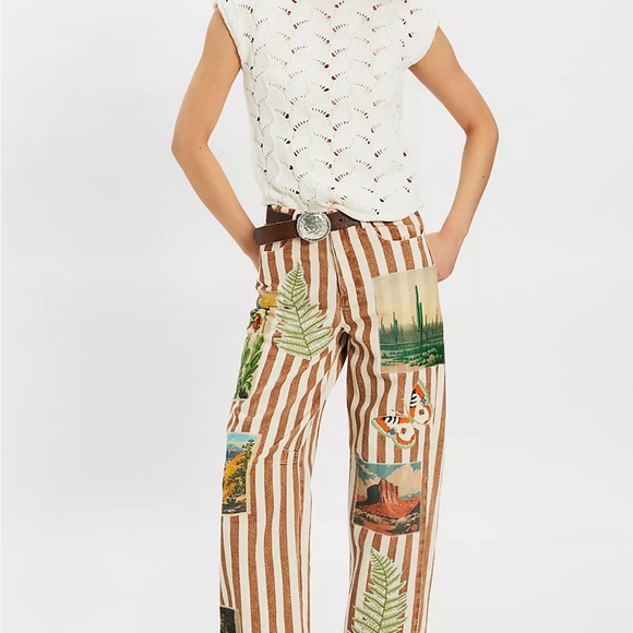 Free People Pants - NWT Free People Denim And Bone Roadtrip Striped Jeans